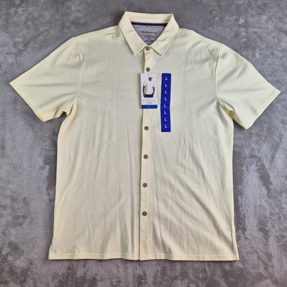 Weatherproof Shirt Mens Large Yellow Button Front Collared Short Sleeve NEW